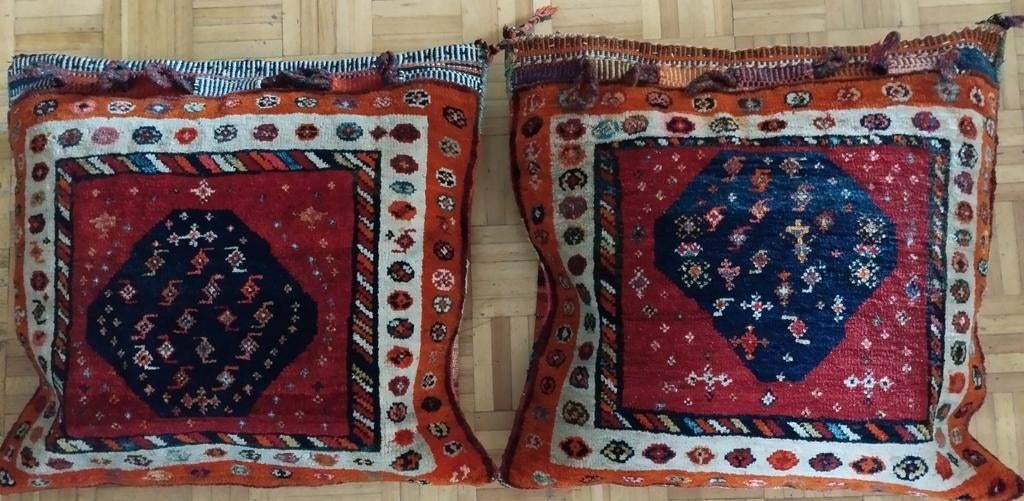 2 antieke geknoopte kamelentas kussens., Ophalen of Verzenden