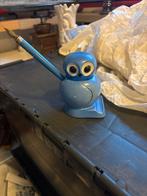 Vintage Uil Penhouder met Pen - Blauw Emaille, Ophalen of Verzenden