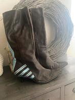 Bruine laarzen met blauwe strepen, maat 39, Hoge laarzen, Bruin, Ophalen of Verzenden, Gedragen