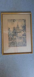Oud schilderij met tekening, ets of druk?? St jan gouda, Antiek en Kunst, Kunst | Etsen en Gravures, Ophalen