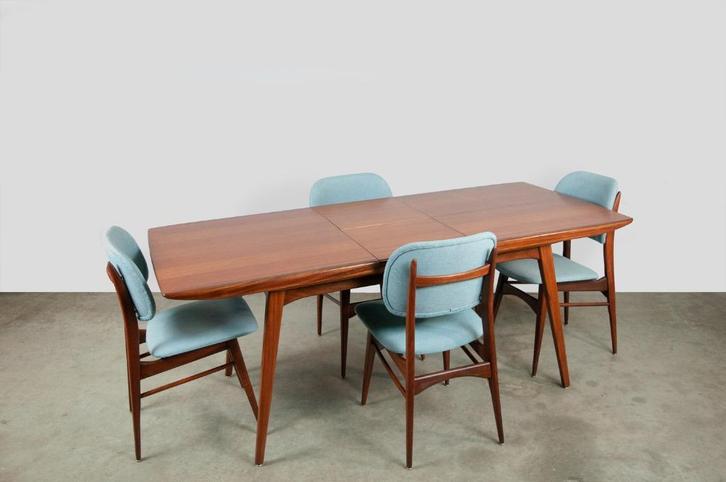 Vintage uitschuifbare WEBE eettafel, Louis van Teeffelen, Huis en Inrichting, Tafels | Eettafels, Gebruikt, 50 tot 100 cm, 150 tot 200 cm