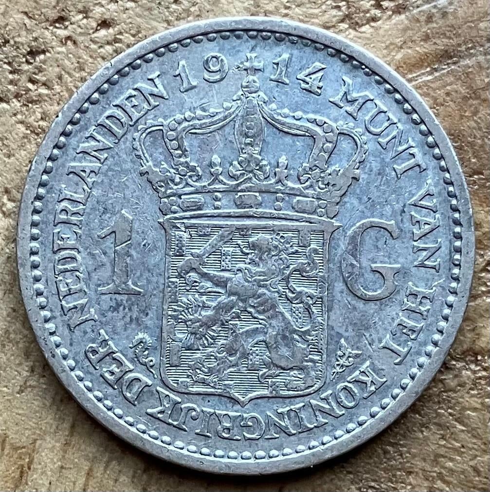 1 gulden 1914 Wilhelmina, Postzegels en Munten, Munten | Nederland, Ophalen, 1 gulden, Zilver, Koningin Wilhelmina