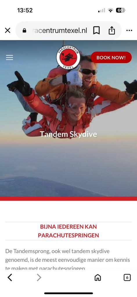 Tandemsprong Paracentrum Texel, Tickets en Kaartjes, Sport | Overige, Eén persoon