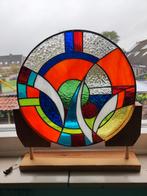 Tiffany Glas in Lood met Houten Standaard - 33cm, Ophalen of Verzenden