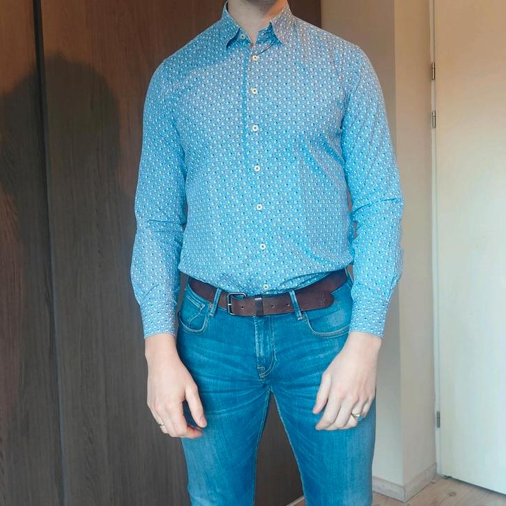 Blauwe blouse Meyer & Meyer L, Kleding | Heren, Overhemden, Zo goed als nieuw, Blauw, Ophalen of Verzenden