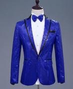 Heren blauw paillet glitter colbert mannen blauwe blazer jas, Verzenden, Nieuw, Blauw