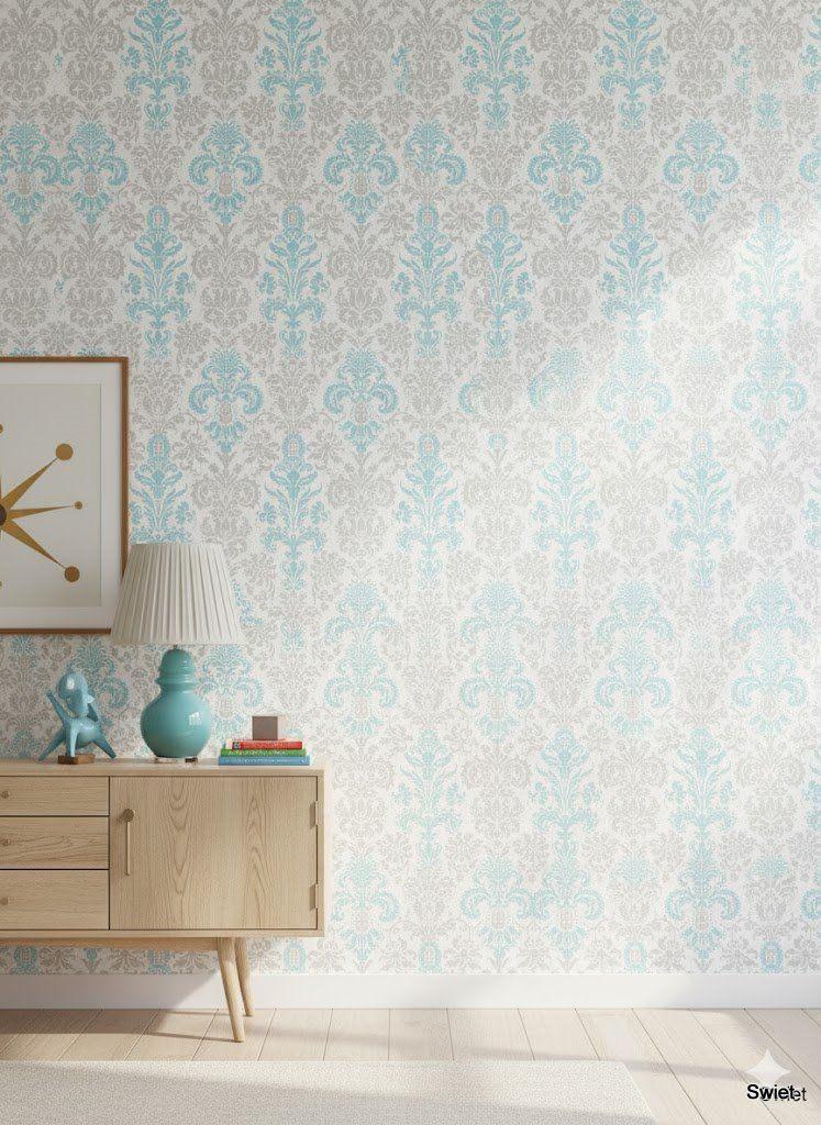 6877 blauw grijs barok vintage behang romantisch swiet, Ophalen of Verzenden, 50 tot 75 m², Grijs