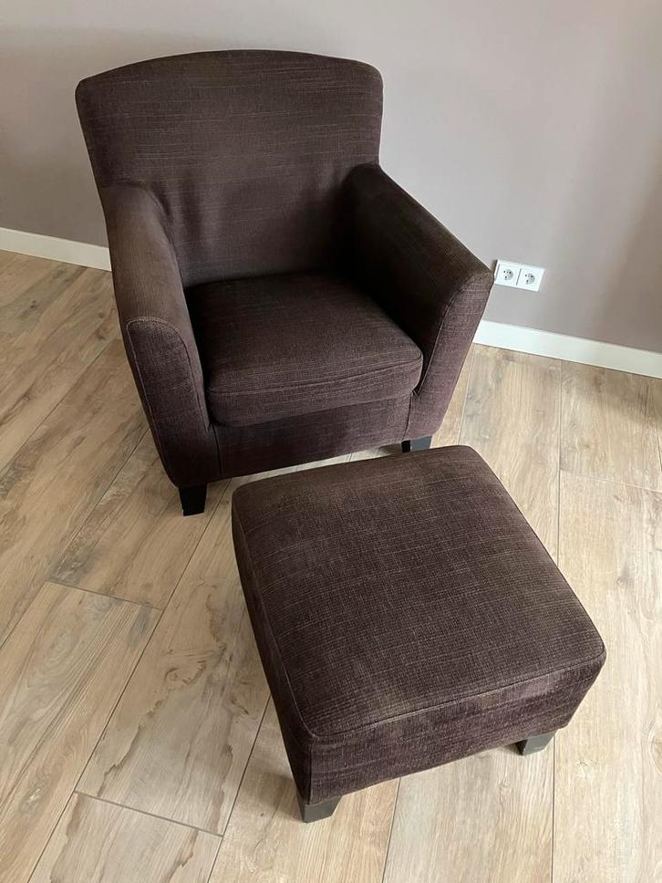 IKEA Ekenås Fauteuil + Hocker - Bruin, Huis en Inrichting, Fauteuils, Gebruikt, Stof, 75 tot 100 cm, Minder dan 75 cm, Ophalen
