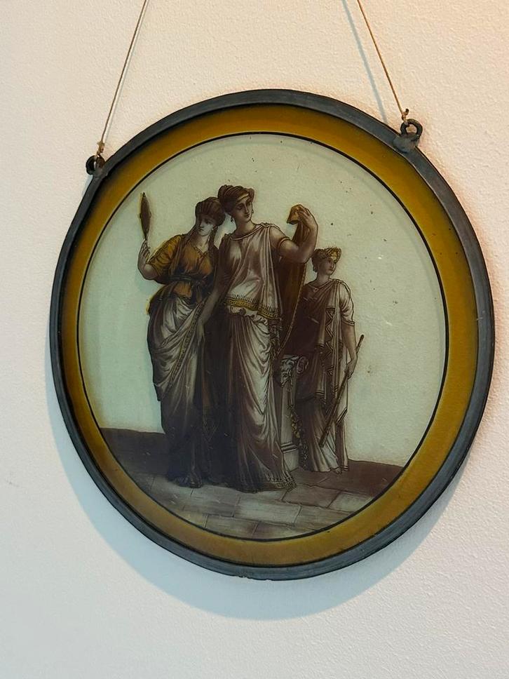 Antiek glasraam met Griekse godinnen – Amsterdam ca. 1850, Antiek en Kunst, Antiek | Overige Antiek, Ophalen of Verzenden