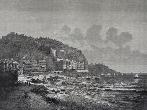 Originele houtgravure 1877 – Uitzicht op haven van Nice, Antiek en Kunst, Kunst | Etsen en Gravures, Verzenden