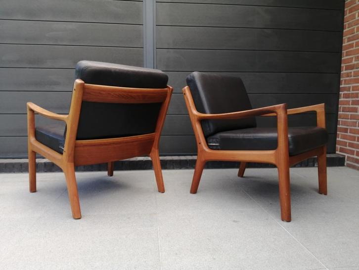 Vintage Ole Wanscher Senator Deense retro jaren 60 fauteuil, Huis en Inrichting, Fauteuils, Gebruikt, Hout, Leer, 50 tot 75 cm