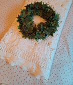 Handgemaakte Sprei Franse brocante wit throw kant rood bloem, Ophalen of Verzenden