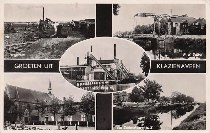 AY893 Groeten uit Klazienaveen jaren 50, Verzamelen, Ansichtkaarten | Nederland, Gelopen, Drenthe, 1940 tot 1960, Verzenden