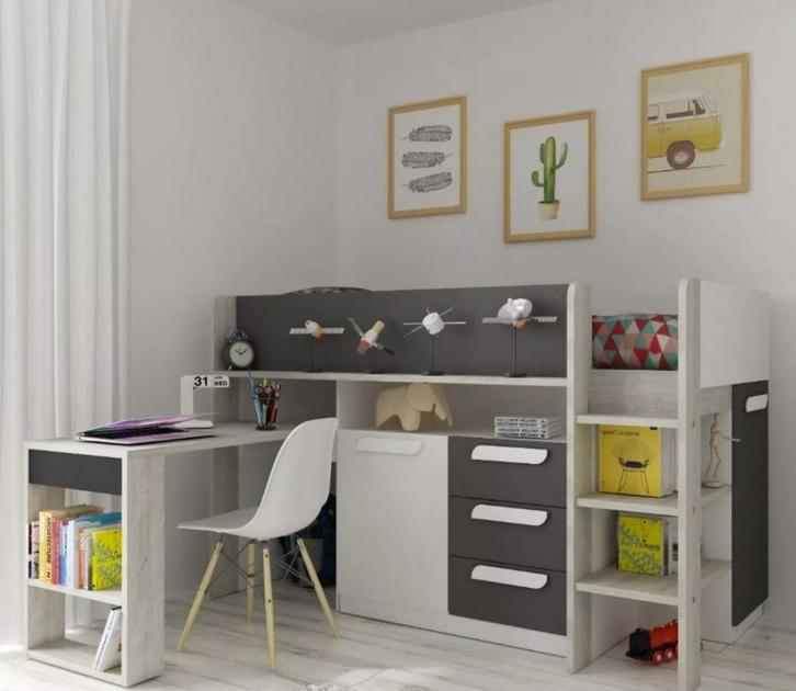 Halfhoogslaper Yolo - 90x200 Antraciet, Kinderen en Baby's, Kinderkamer | Bedden, Zo goed als nieuw, 180 cm of meer, 70 tot 85 cm