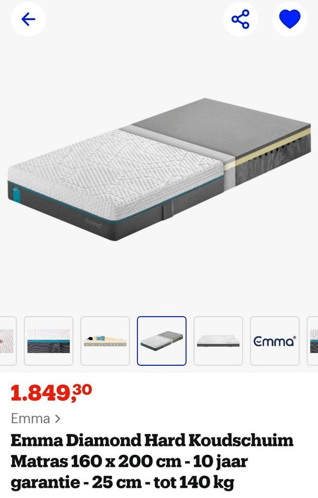 Emma Diamond Hard Matras 160x200 - ZGAN!, Huis en Inrichting, Slaapkamer | Matrassen en Bedbodems, Zo goed als nieuw, 160 cm, Tweepersoons
