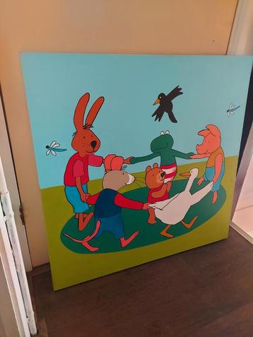 Kikker en zijn vriendjes schilderij handgeschilderd  beschikbaar voor biedingen