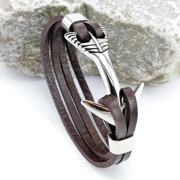 Donkerbruine Leren Armband met Stalen Anker - Dames - Heren beschikbaar voor biedingen