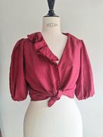 vintage zijden blouse Balmain 80s volants small medium soft, Maat 38/40 (M), Ophalen of Verzenden, Zo goed als nieuw, Roze