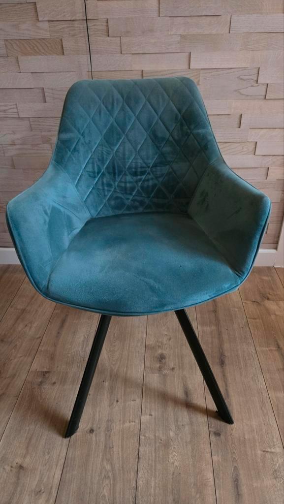 Set van vier eetkamerstoelen, Huis en Inrichting, Stoelen, Gebruikt, Vier, Metaal, Stof, Blauw, Ophalen