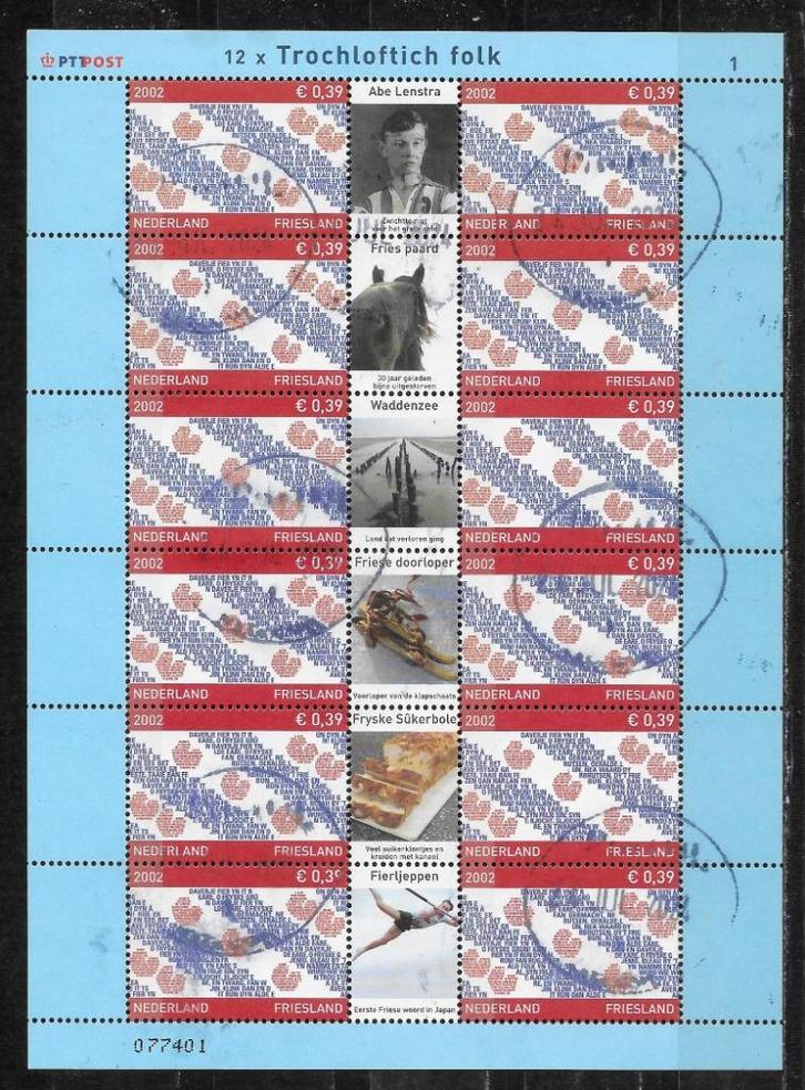 2002, Prov. Friesland, vel 12 zegels [V2065-76] (K2619), Postzegels en Munten, Postzegels | Nederland, Ophalen of Verzenden