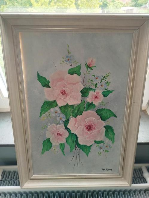 Olieverf schilderij - Roze Rozen, Antiek en Kunst, Kunst | Schilderijen | Klassiek, Ophalen of Verzenden