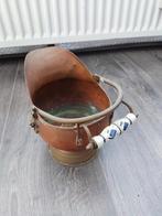 Koperen Kolenkit met Delfts Blauwe Handvatten, Antiek en Kunst, Ophalen of Verzenden
