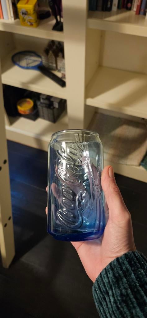 Blauw Coca-Cola Glas in Blikvorm, Ophalen of Verzenden, Zo goed als nieuw