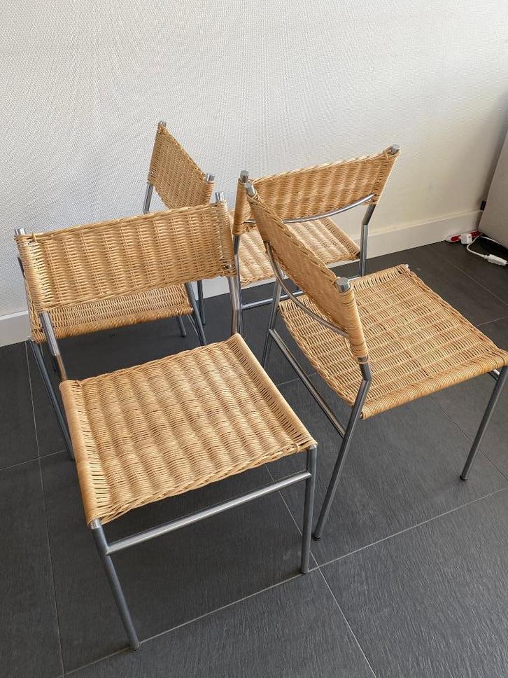 6 x Spectrum SE05 Martin Visser eetkamerstoel, Huis en Inrichting, Stoelen, Gebruikt, Vijf, Zes of meer stoelen, Metaal, Riet of Rotan