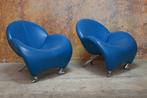 ZGANieuw! 1 blauwe leren Leolux Papageno design fauteuil, Huis en Inrichting, Fauteuils, Leolux, Leolux, Design, 75 tot 100 cm