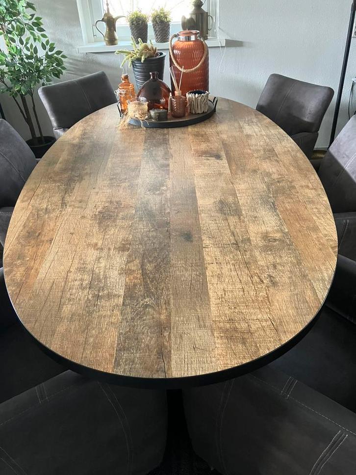 Ovale eettafel met melamine blad 220 x 123 cm., Huis en Inrichting, Tafels | Eettafels, Zo goed als nieuw, 100 tot 150 cm, 200 cm of meer