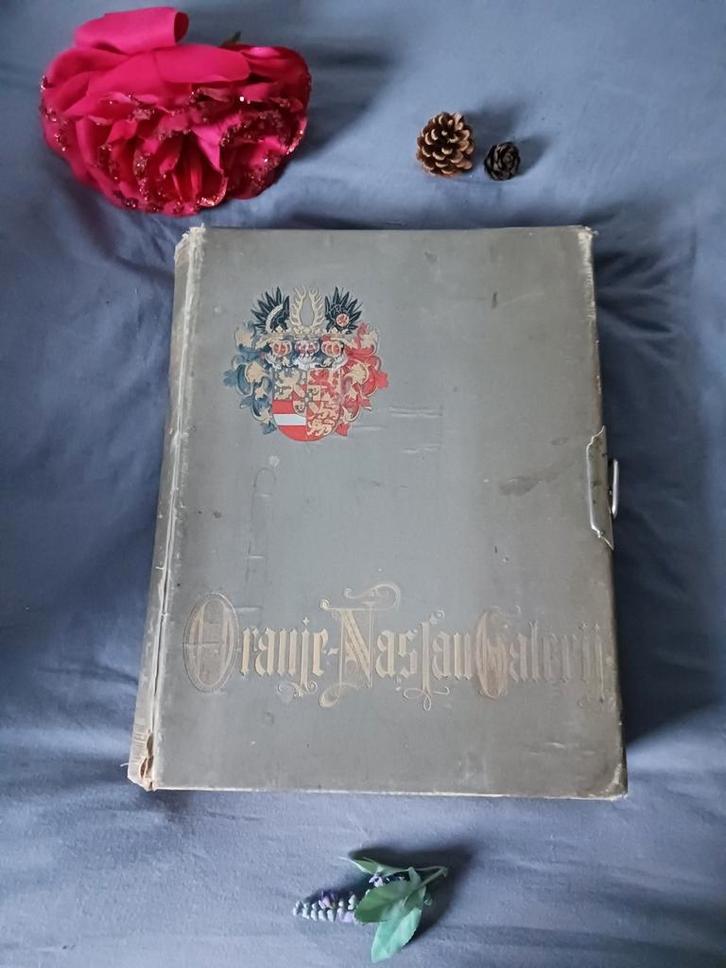 1898 Antiek Oranje-Nassau Galerij -boek-doos-album 120platen, Verzamelen, Koninklijk Huis en Royalty, Gebruikt, Kaart, Foto of Prent