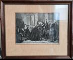 Antieke ingelijste ets Lodewijk de 16e en Marie Antoinette, Antiek en Kunst, Ophalen of Verzenden