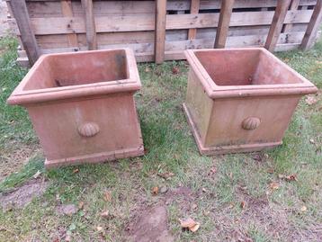 2 grote terracotta bloembakken beschikbaar voor biedingen