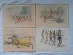 Paul Daxhelet oude aquarel-litho's Afrikaanse tafereel (4x), Ophalen of Verzenden