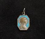 Art Deco medaille Maagd Maria emaille lichtblauw en Lourdes, Verzenden, Zilver, Hanger