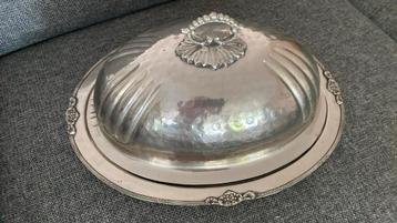<Antieke verzilverde Cloche op onderschaal > beschikbaar voor biedingen
