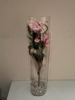 Hoge glazen vaas met zeer mooie zijdebloemen, Ophalen of Verzenden, Zo goed als nieuw