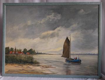 Van Schaijk (20ste eeuw) - Bootje op het meer - Olieverf beschikbaar voor biedingen