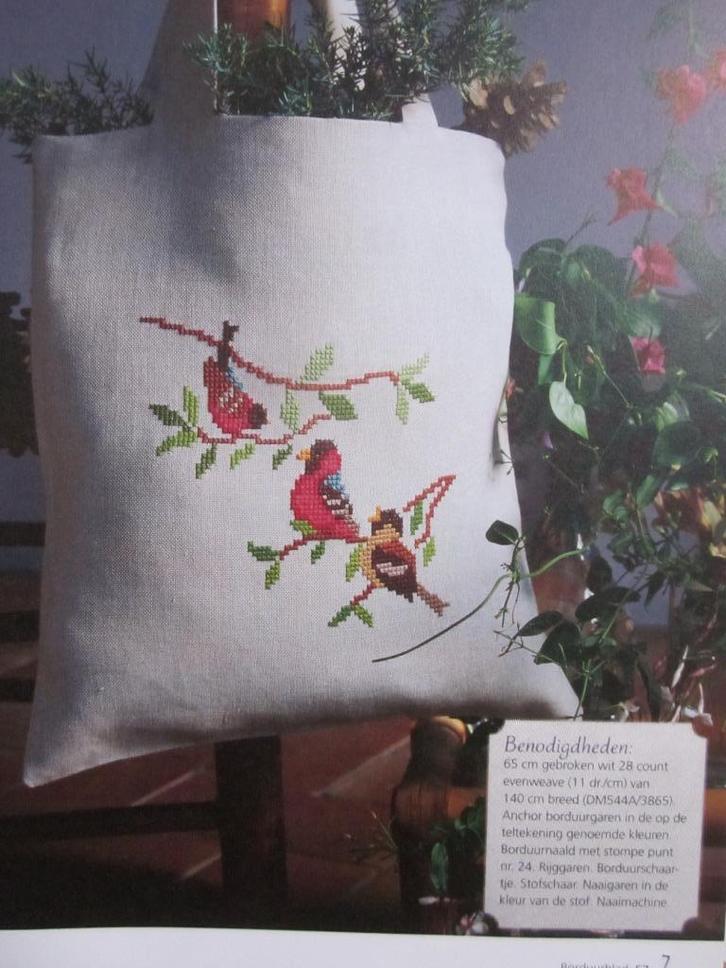 Borduur telpatroon drie vogeltjes voor op een tas, Hobby en Vrije tijd, Borduren en Borduurmachines, Nieuw, Patroon, Handborduren