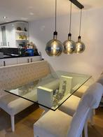 Design Eettafel met 3 velvet stoelen., Huis en Inrichting, Tafels | Eettafels, 50 tot 100 cm, Glas, 100 tot 150 cm, Gebruikt