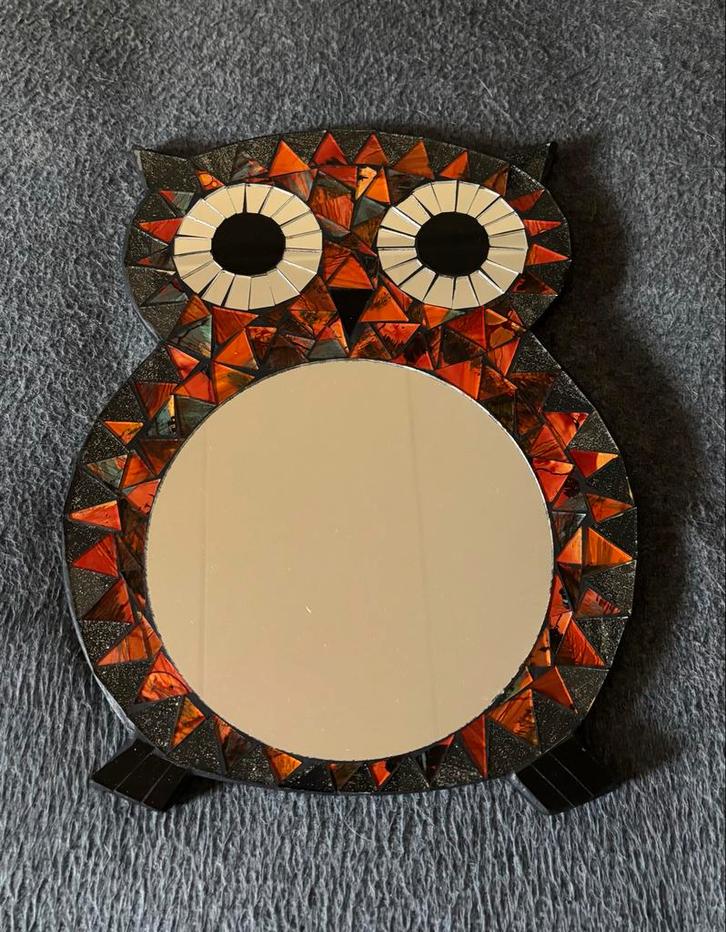 Mooie Mozaïek Uil Spiegel, Huis en Inrichting, Woonaccessoires | Spiegels, Zo goed als nieuw, Minder dan 50 cm, Minder dan 100 cm