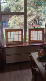 Twee identieke art deco glasin lood ramen afm 56,5 bij 64, Antiek en Kunst, Ophalen