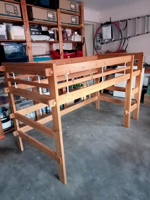 Massief grenen half hoogslaper, Huis en Inrichting, Slaapkamer | Stapelbedden en Hoogslapers, Gebruikt, Hoogslaper, 90 cm, 200 cm