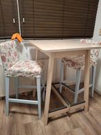 Tafeltje met barkrukken, Ophalen, Gebruikt, Met voetsteun, 90 cm of meer