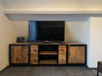 Houten tv kast, ijzeren frame, Zo goed als nieuw, 200 cm of meer, Minder dan 100 cm, Industrieel