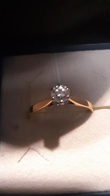 14k Gouden Solitairring Diamant 0.18 crt beschikbaar voor biedingen