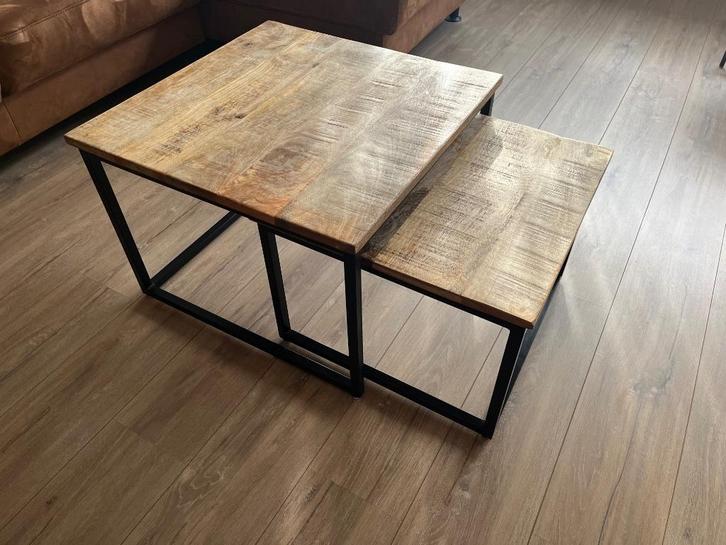 Salontafel set mangohout, Huis en Inrichting, Tafels | Salontafels, Zo goed als nieuw, Minder dan 50 cm, 50 tot 100 cm, 50 tot 100 cm