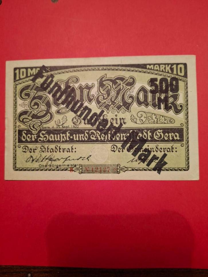 Duitsland 10 Mark Overdruk 500 Mark 1922 UNC, Postzegels en Munten, Bankbiljetten | Europa | Eurobiljetten, Ophalen of Verzenden