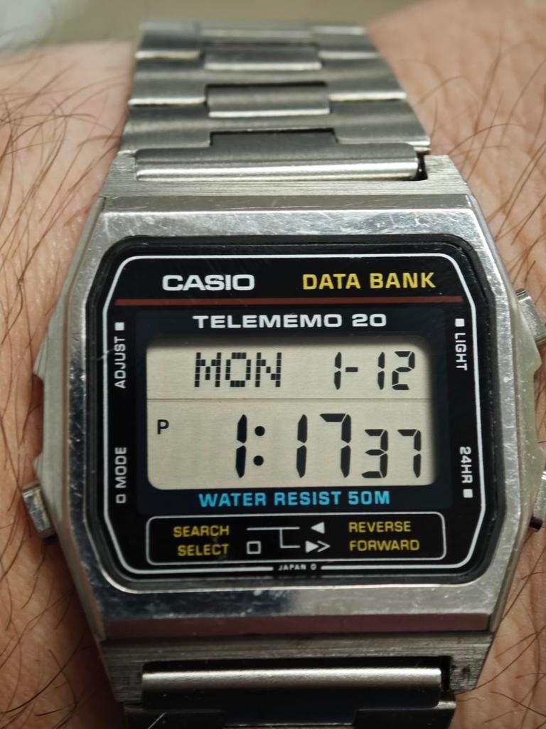 Vintage Casio Data Bank Telememo 20 Horloge, Gebruikt, Staal, Polshorloge, Ophalen of Verzenden