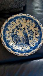 Prachtig oud blauw wandbord met Pauw, Ophalen of Verzenden